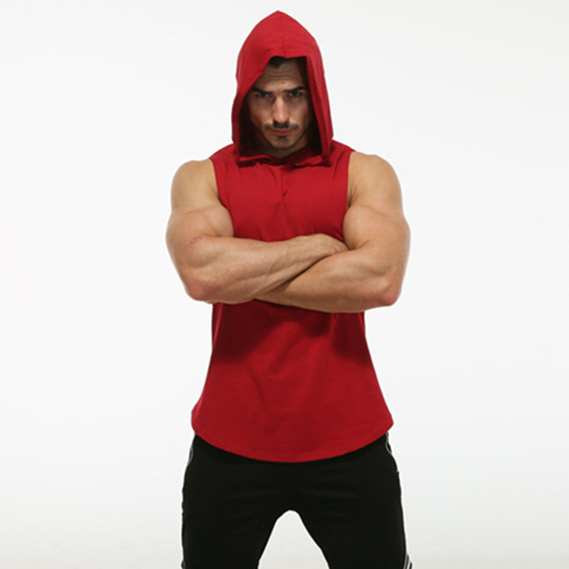Men's Workout Elastic Hooded Sleeveless Sweater