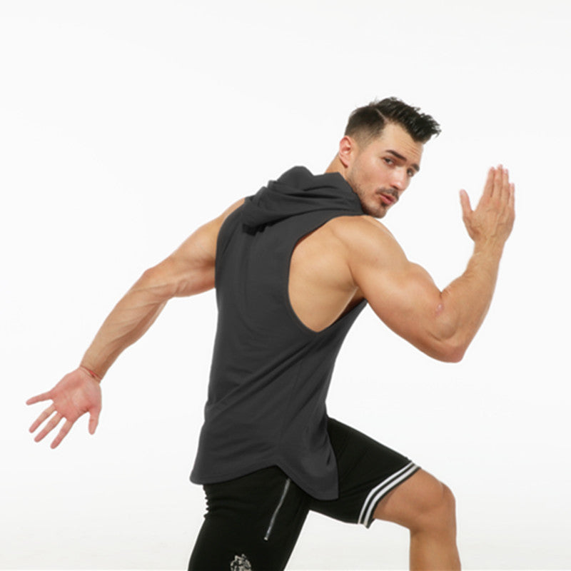 Men's Workout Elastic Hooded Sleeveless Sweater