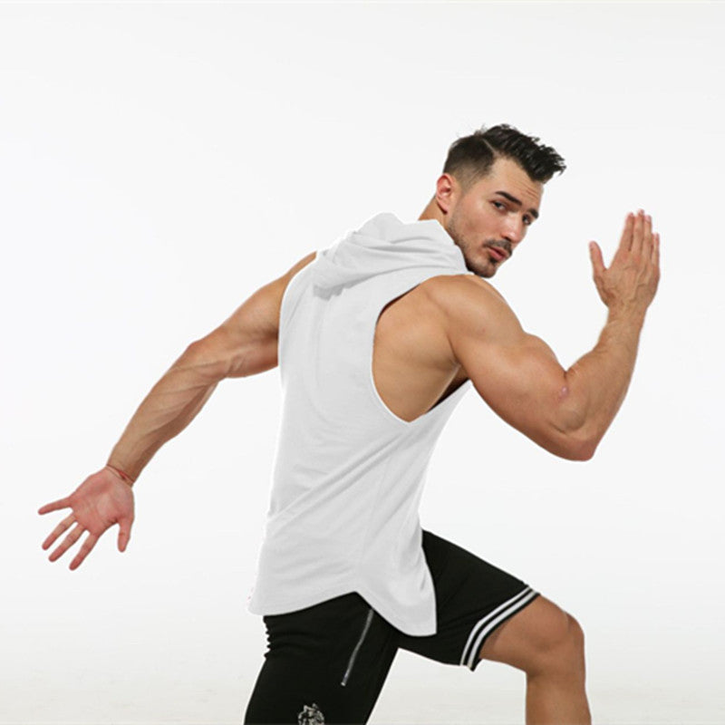 Men's Workout Elastic Hooded Sleeveless Sweater